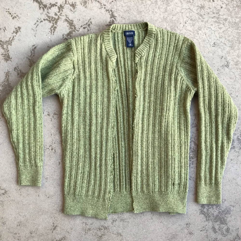 Izod Mens Heather Green Cotton Sweater